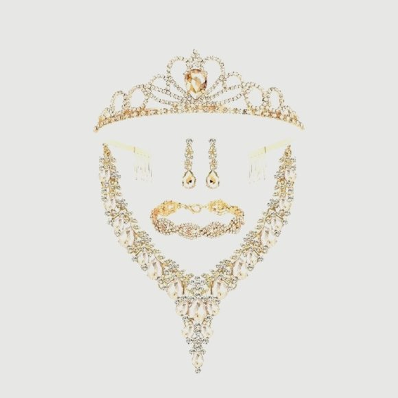 MIRACULOUS GARDEN 3/4 Pieces Women Wedding Bridal Crystal Tiara Crown Teardrop - Picture 2 of 8